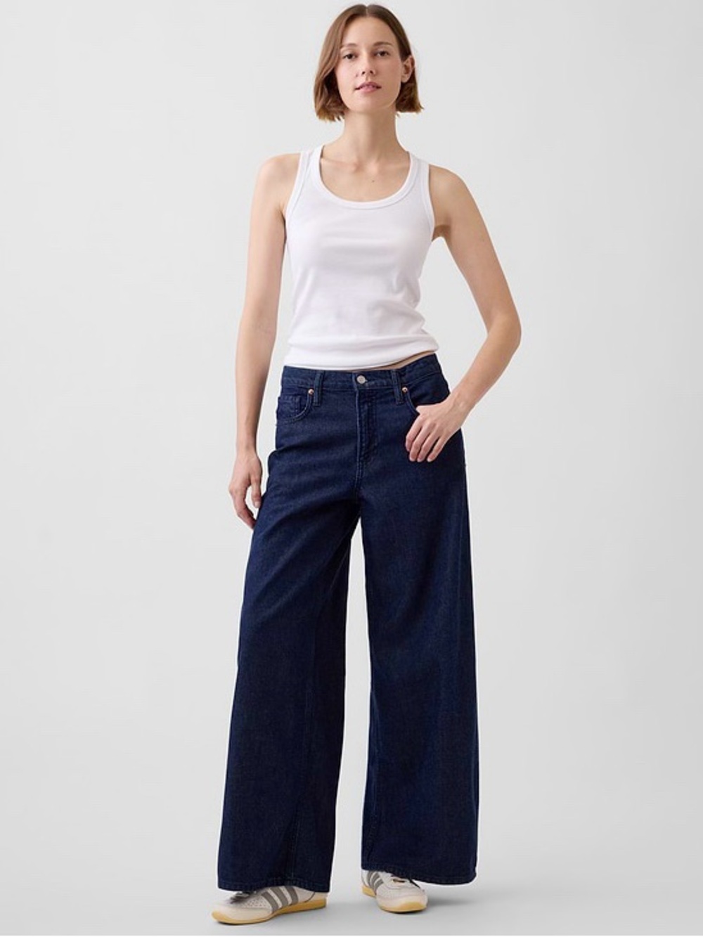 GAP Woman Dark Wash Mid Rise Soft Baggy Wide Leg Jeans US31 Minimal Classic